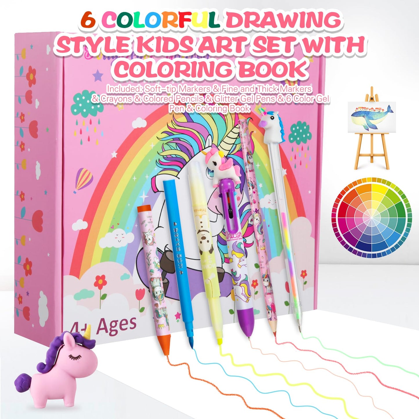 CozyJoyz Unicorn Washable Marker Set — 59 Pcs Kids Art Supplies for Girls 4-9 (Pink)