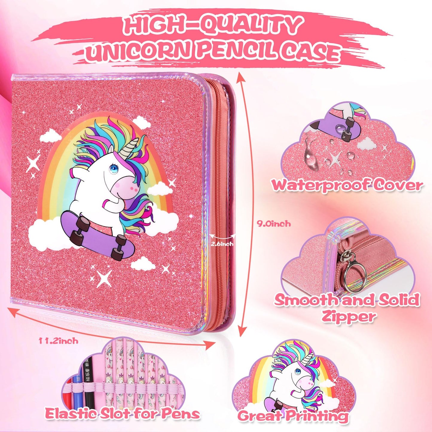 CozyJoyz Unicorn Washable Marker Set — 59 Pcs Kids Art Supplies for Girls 4-9 (Pink)