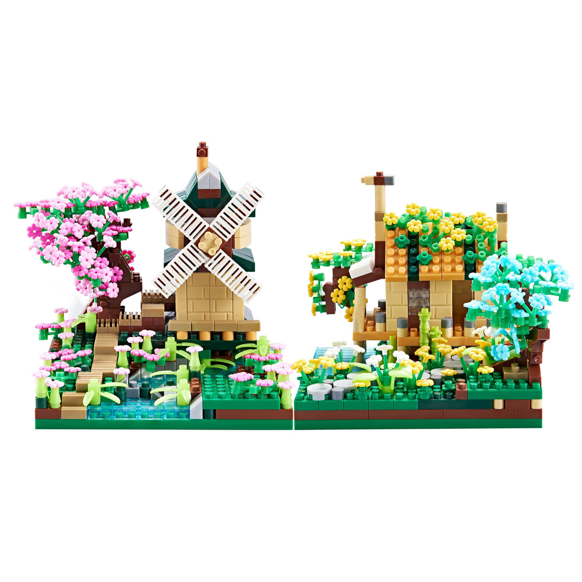 COZYMASS Tree House River Windmill & Port Cabin Model – DIY Street View Blocks for Adults