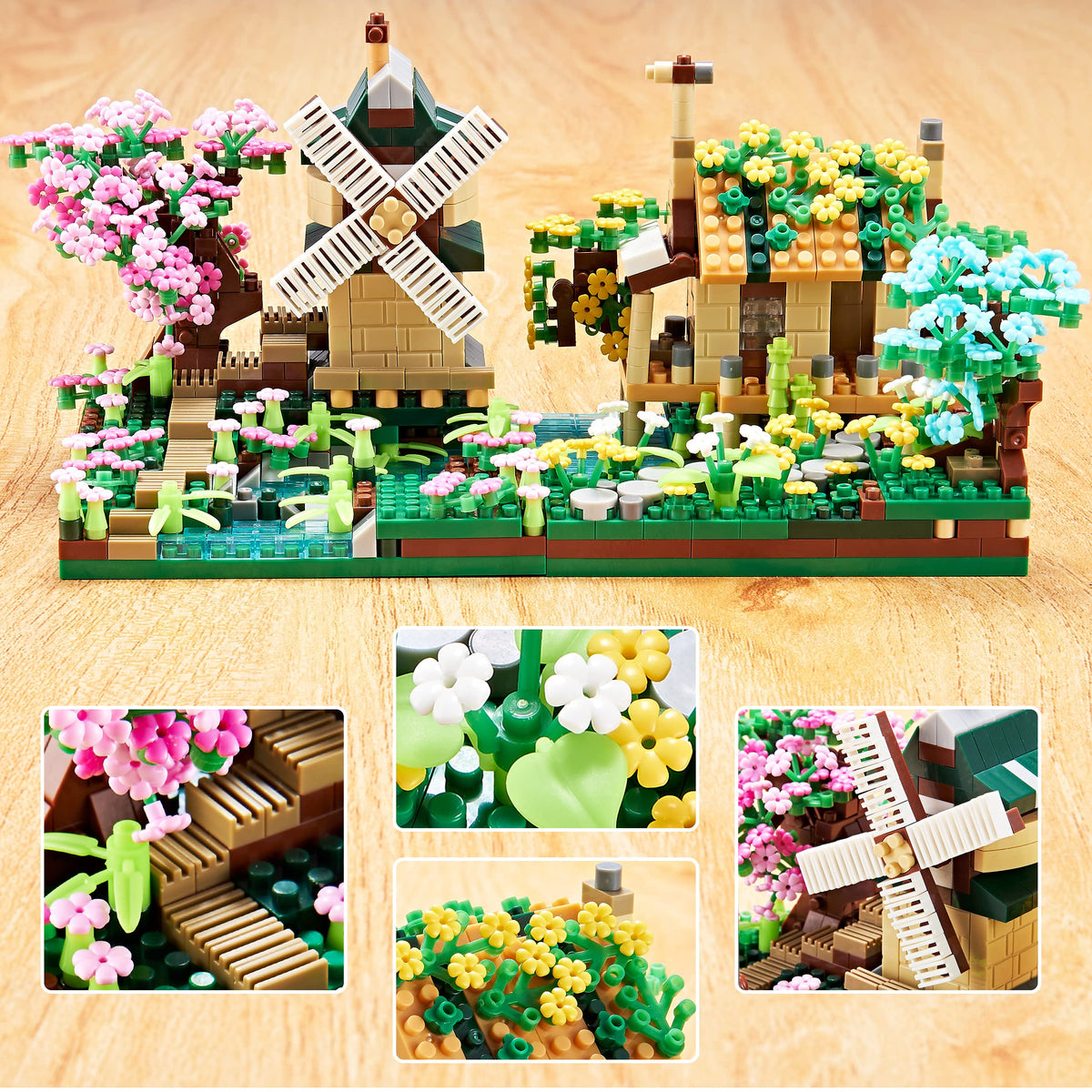 COZYMASS Tree House River Windmill & Port Cabin Model – DIY Street View Blocks for Adults