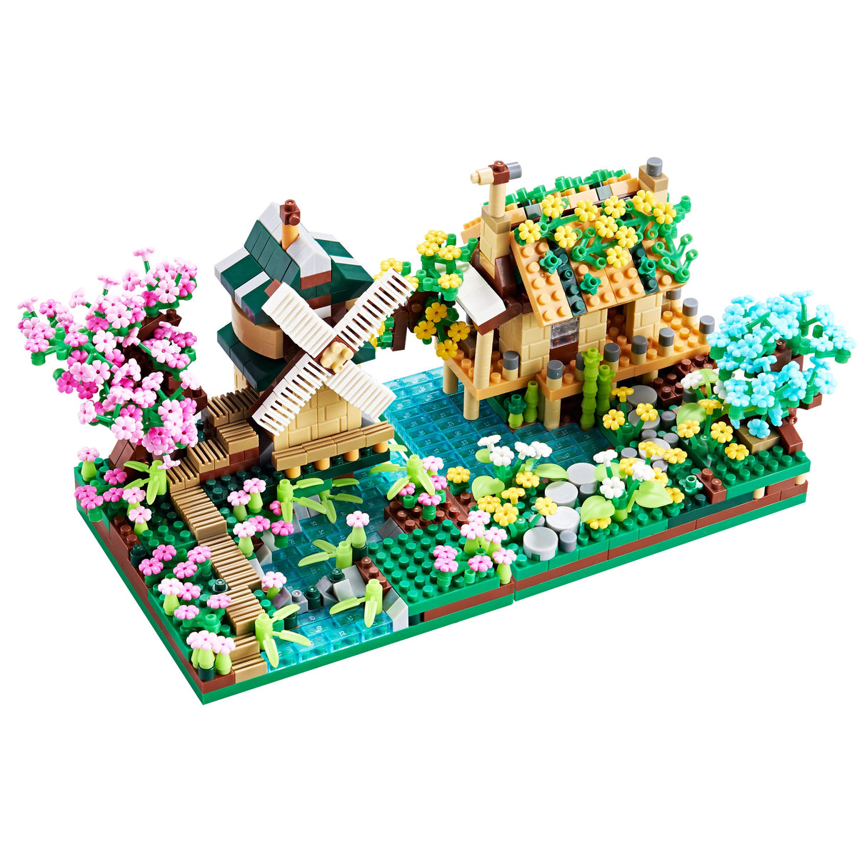 COZYMASS Tree House River Windmill & Port Cabin Model – DIY Street View Blocks for Adults