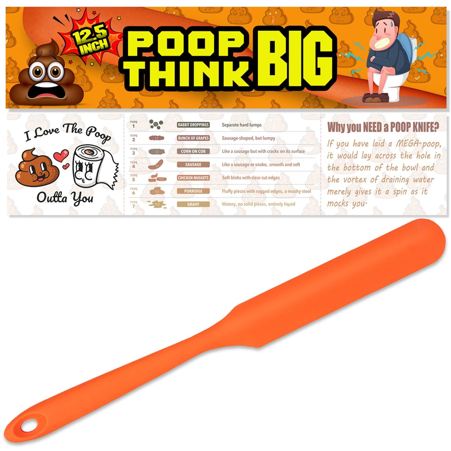 COZYMATE Big Size Poop Divider Knife 12.5in – Orange Toilet Accessory