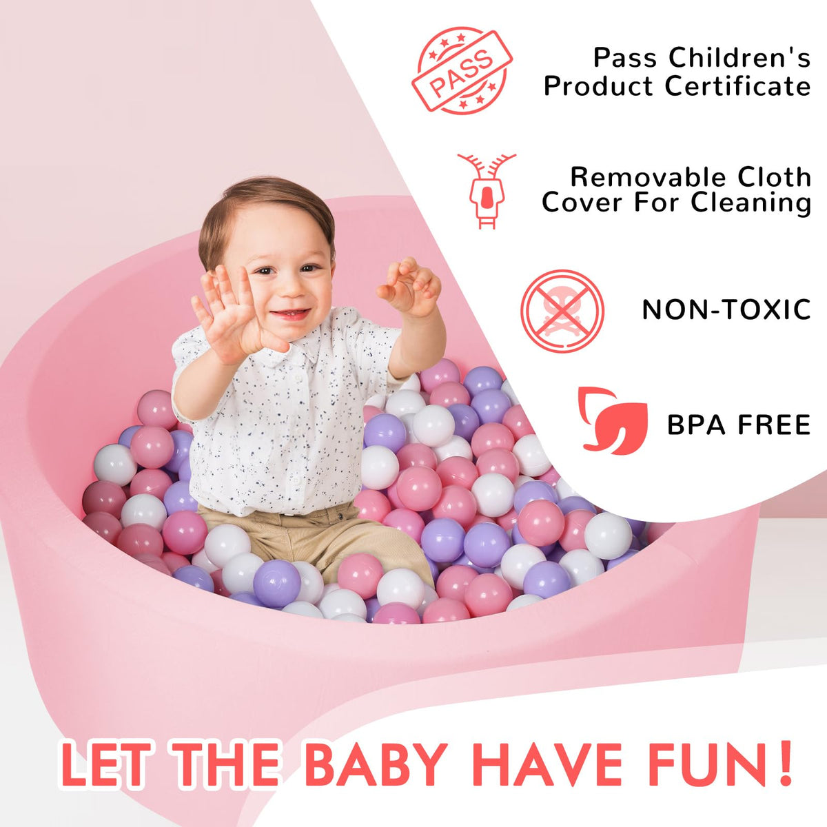 COZYTRAUM Foam Ball Pit – 35x12in Pink, Soft Velvet Cushion for Toddlers