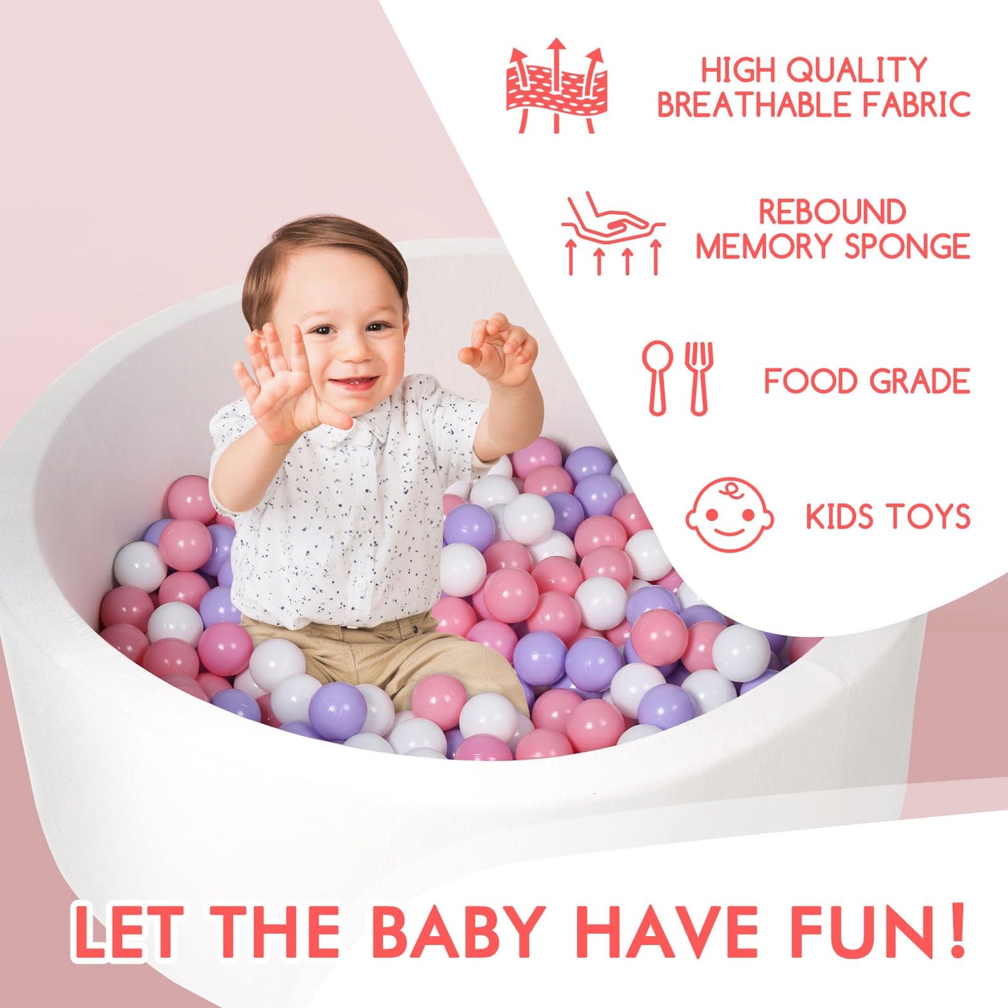 COZYTRAUM Foam Ball Pit 35.4x11.8 in – Soft Memory Foam Ball Pool for Toddlers (White)
