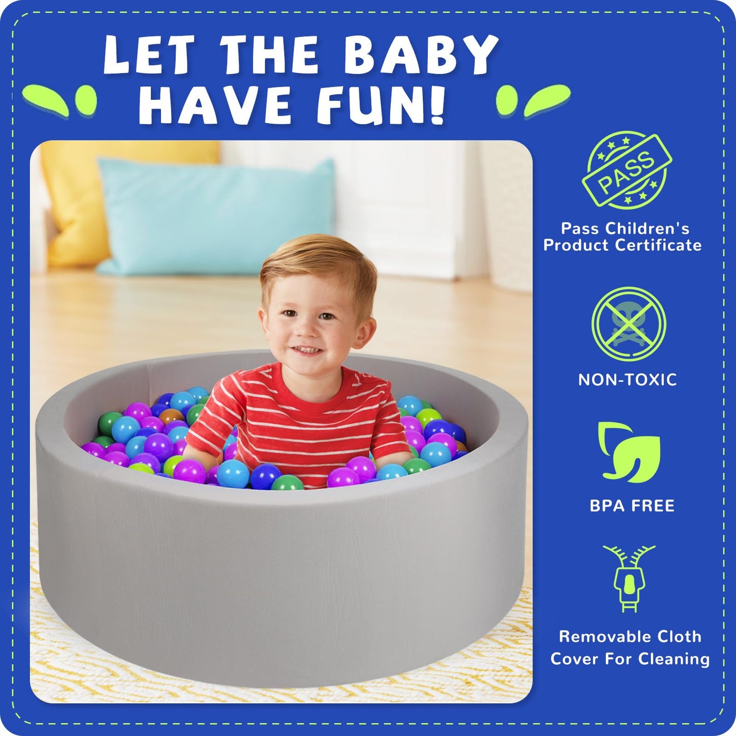 COZYTRAUM Foam Ball Pit for Kids — 27-Inch Memory Foam Ball Pool with 360° Protection
