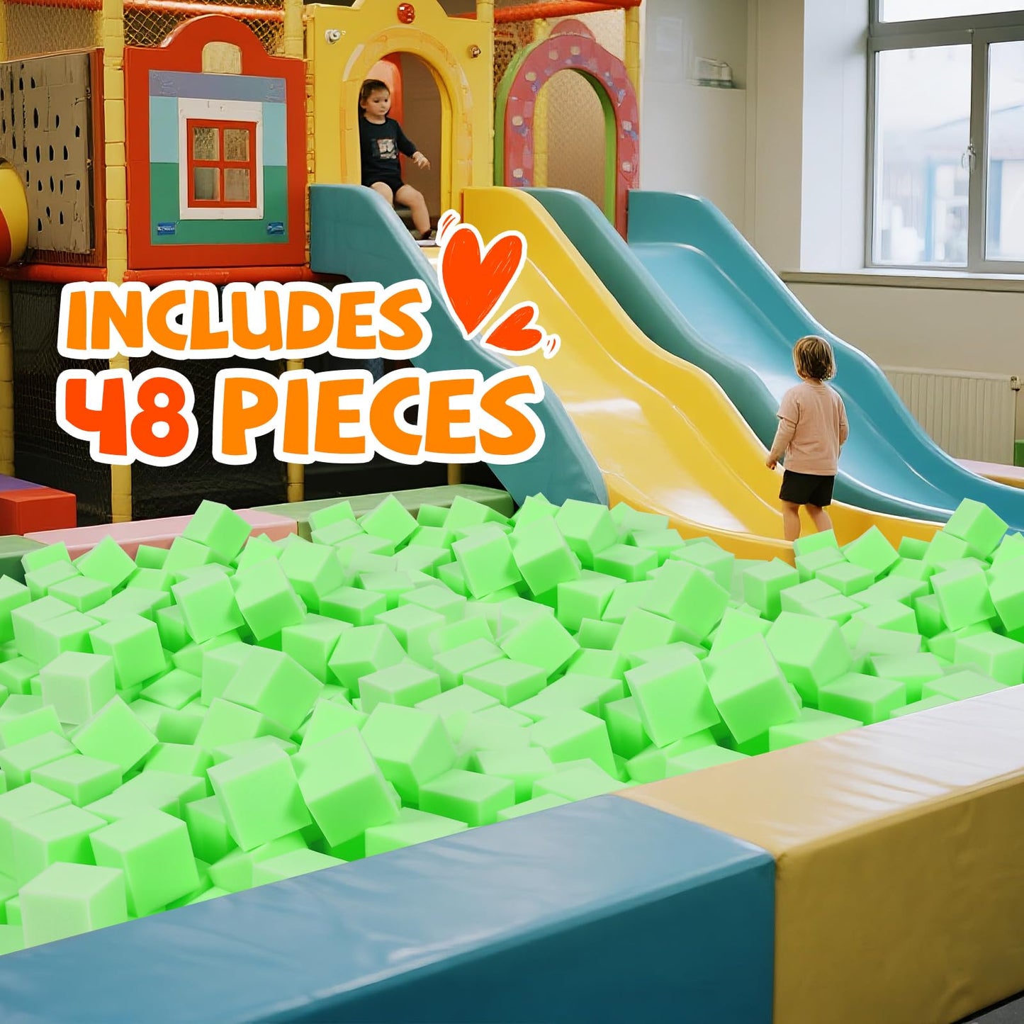COZYTRAUM 48-Pack 5-Inch Foam Cubes - Soft Play Pit Fillers for Indoor Games, Trampoline & Climbing Mats