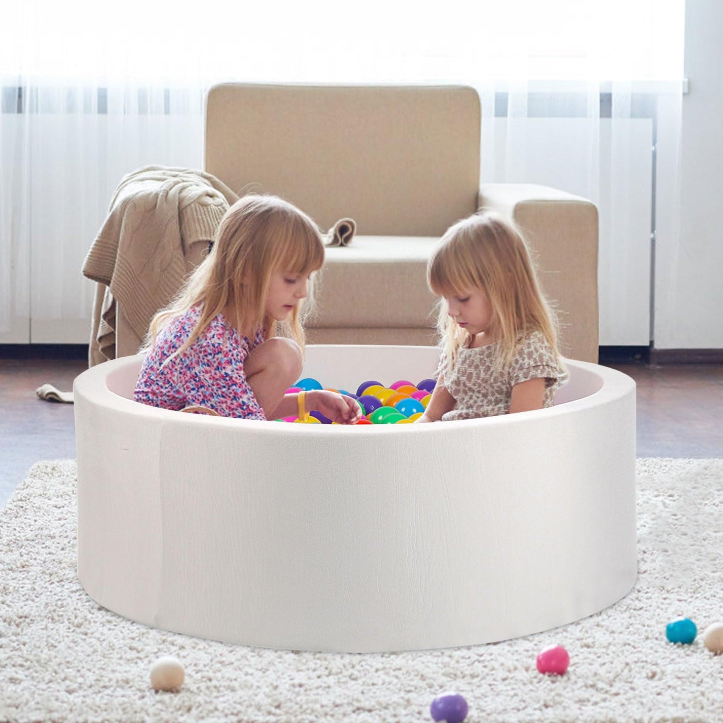 COZYTRAUM Foam Ball Pit 35.4x11.8 in – Soft Memory Foam Ball Pool for Toddlers (White)