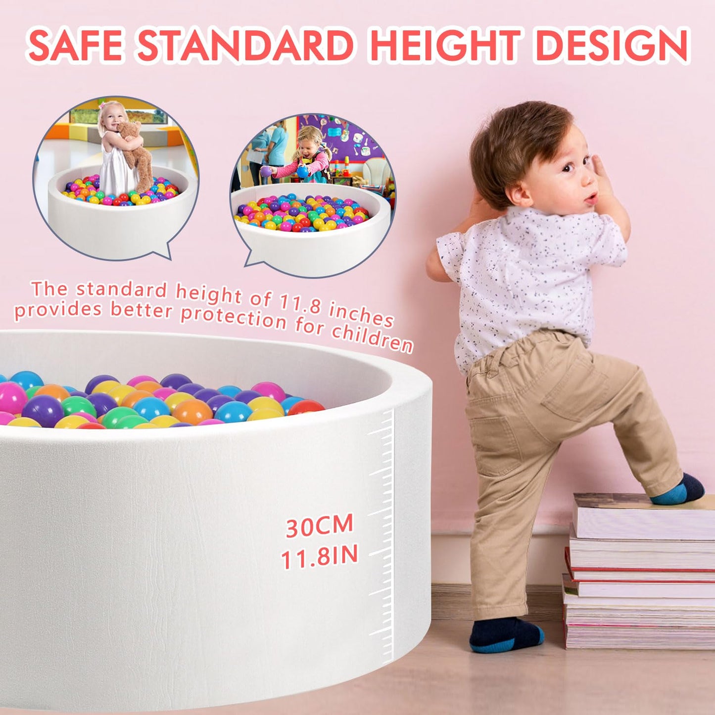 COZYTRAUM Foam Ball Pit 35.4x11.8 in – Soft Memory Foam Ball Pool for Toddlers (White)