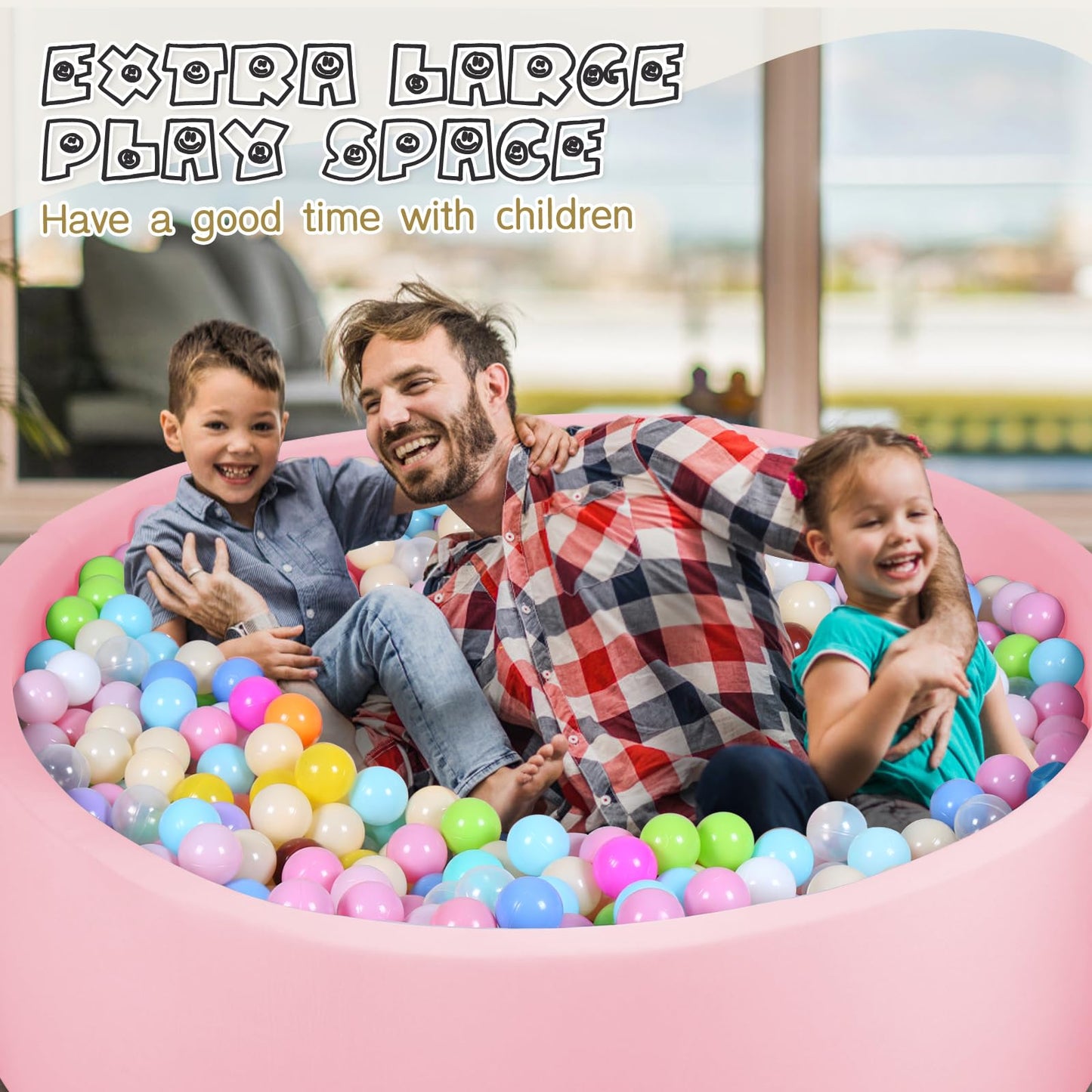 COZYTRAUM Foam Ball Pit for Kids – 47-Inch Pink Soft Ball Pool with Memory Foam Cushioning