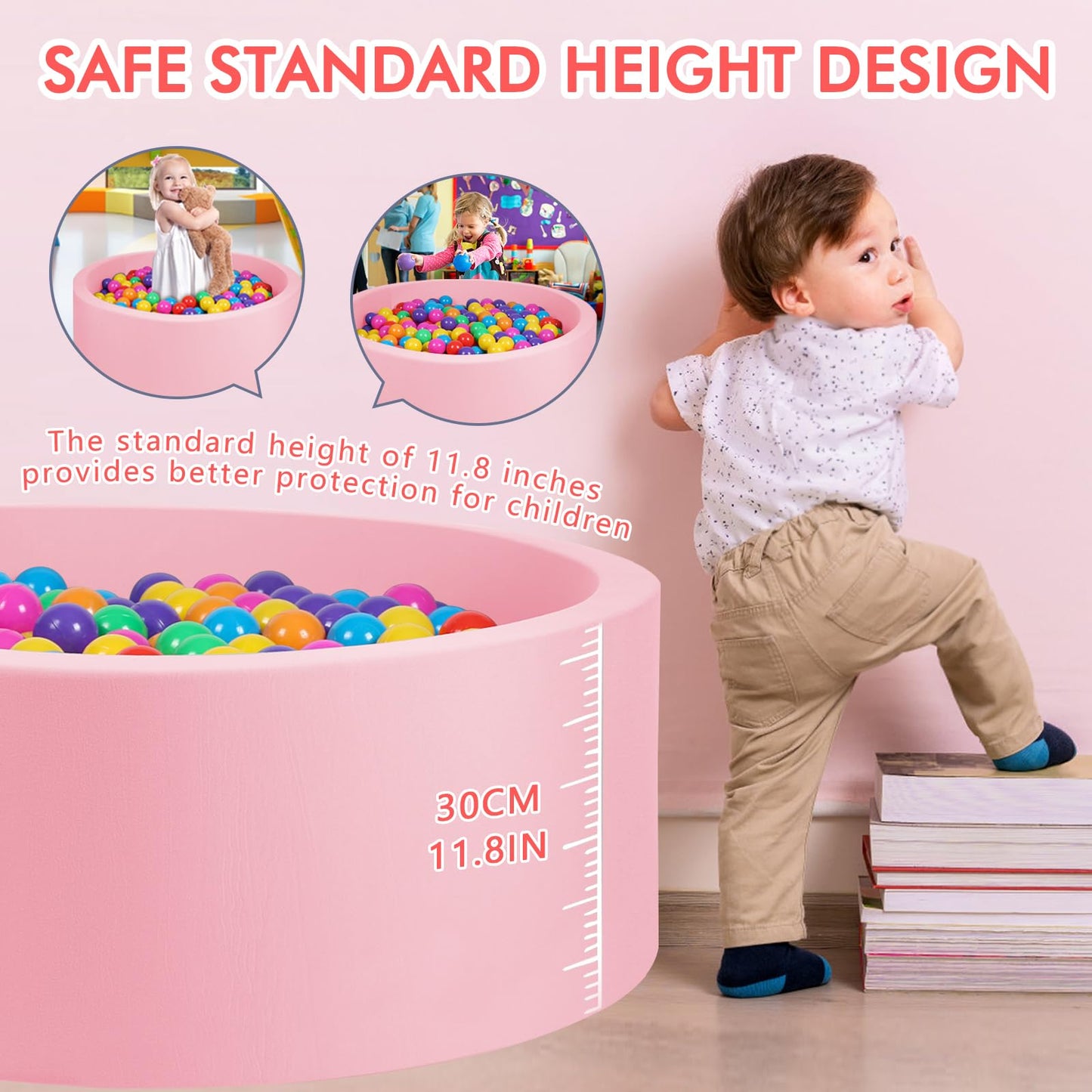 COZYTRAUM Foam Ball Pit – 35x12in Pink, Soft Velvet Cushion for Toddlers