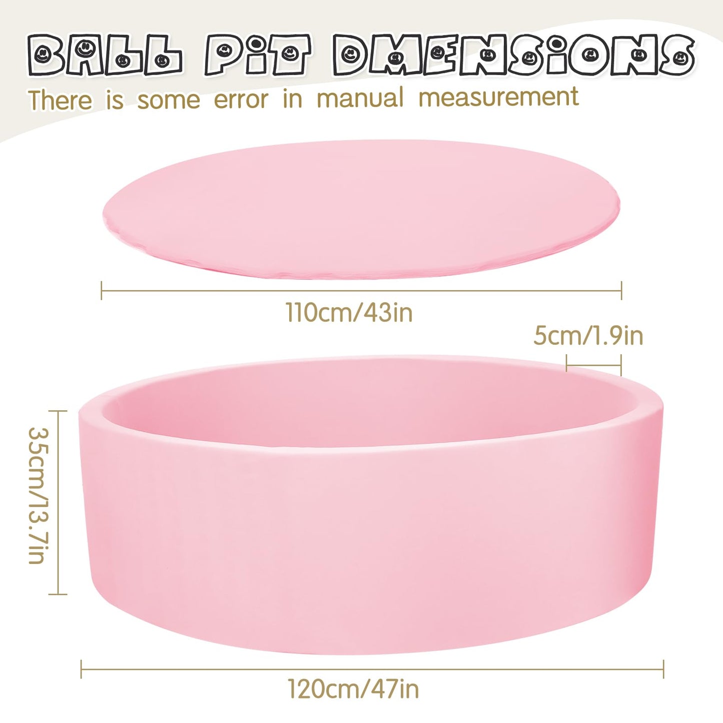 COZYTRAUM Foam Ball Pit for Kids – 47-Inch Pink Soft Ball Pool with Memory Foam Cushioning