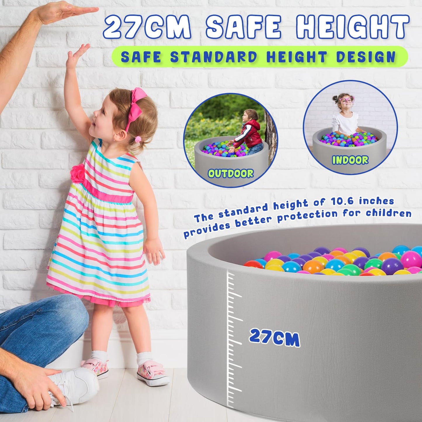 COZYTRAUM Foam Ball Pit for Kids — 27-Inch Memory Foam Ball Pool with 360° Protection