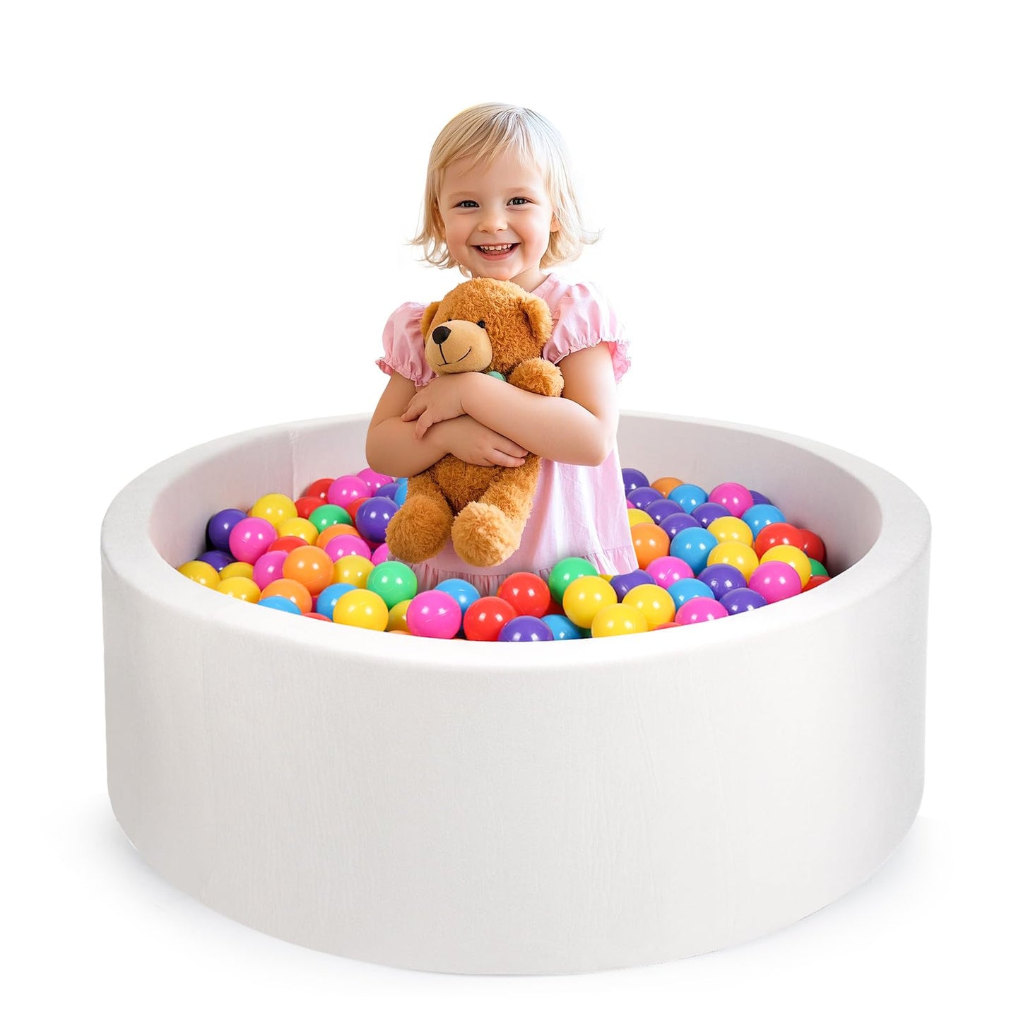 COZYTRAUM Foam Ball Pit 35.4x11.8 in – Soft Memory Foam Ball Pool for Toddlers (White)