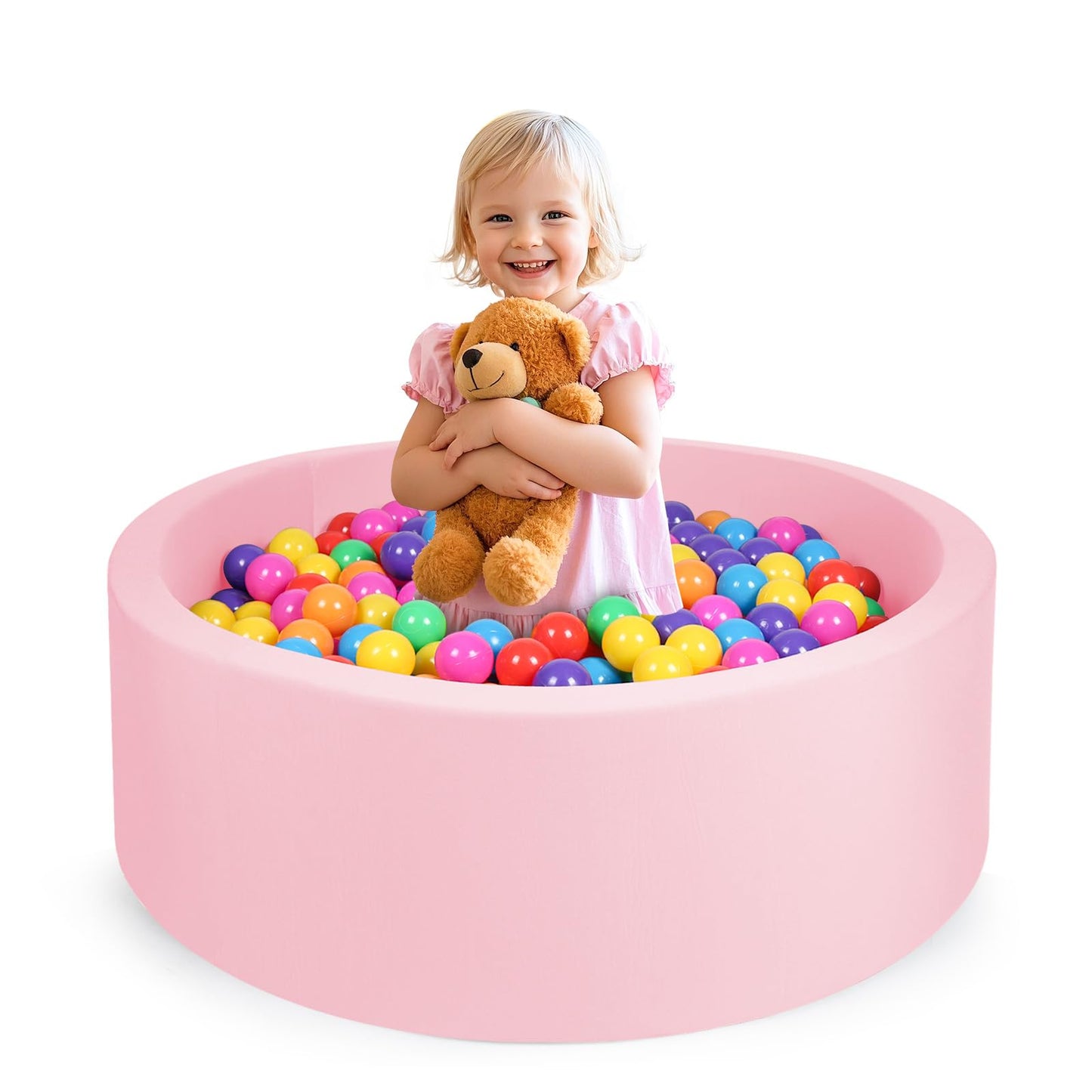 COZYTRAUM Foam Ball Pit – 35x12in Pink, Soft Velvet Cushion for Toddlers