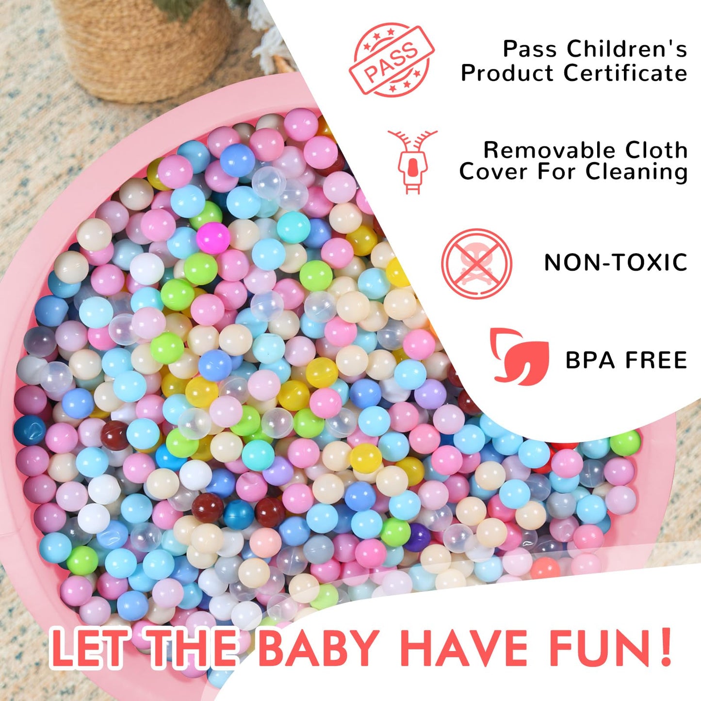COZYTRAUM Foam Ball Pit for Kids – 47-Inch Pink Soft Ball Pool with Memory Foam Cushioning