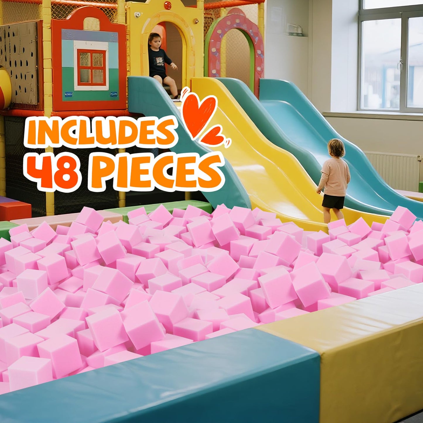 COZYTRAUM 48-Pack 5.12-Inch Pink Foam Cubes for Safe Indoor Play Pits, Trampolines & Gyms