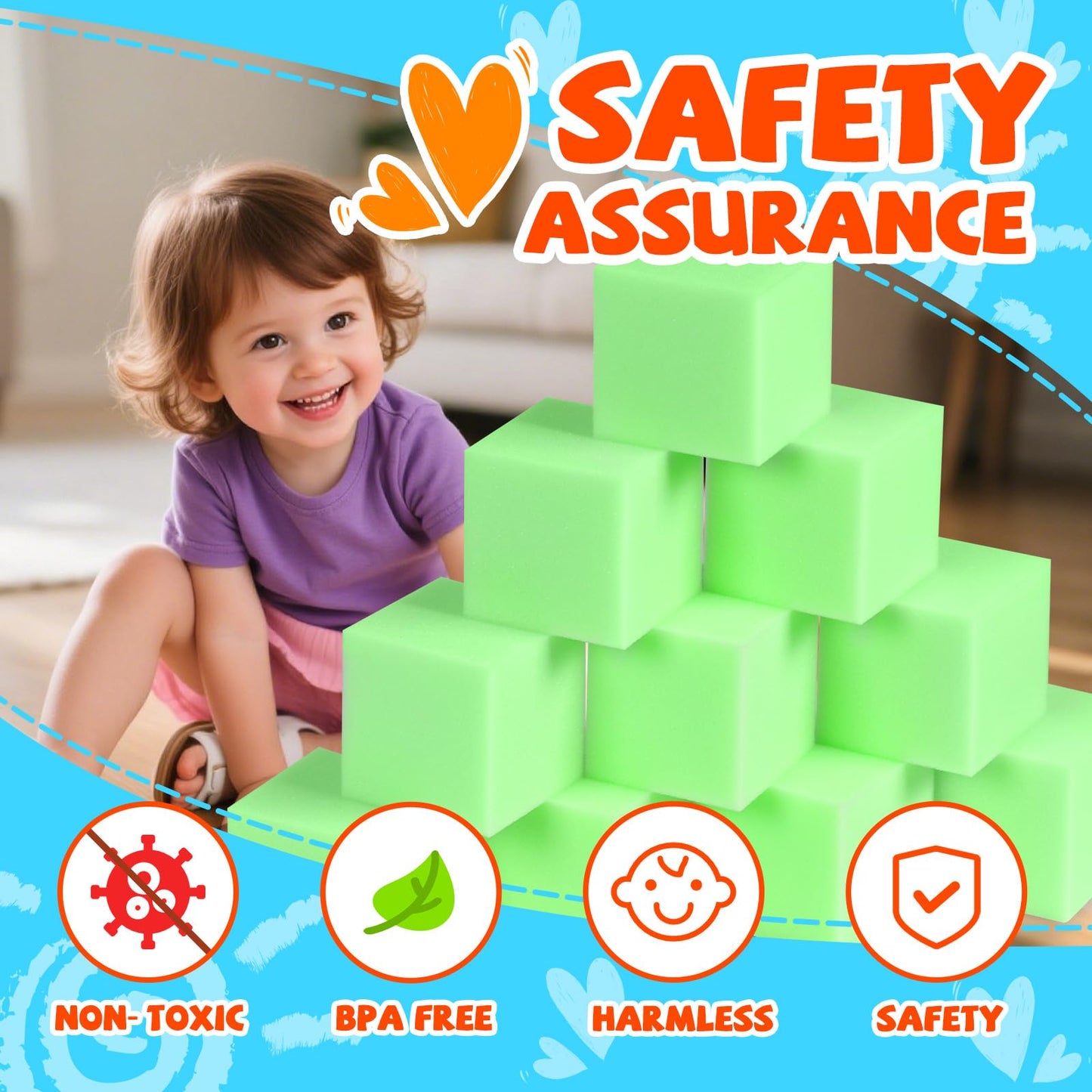 COZYTRAUM 48-Pack 5-Inch Foam Cubes - Soft Play Pit Fillers for Indoor Games, Trampoline & Climbing Mats