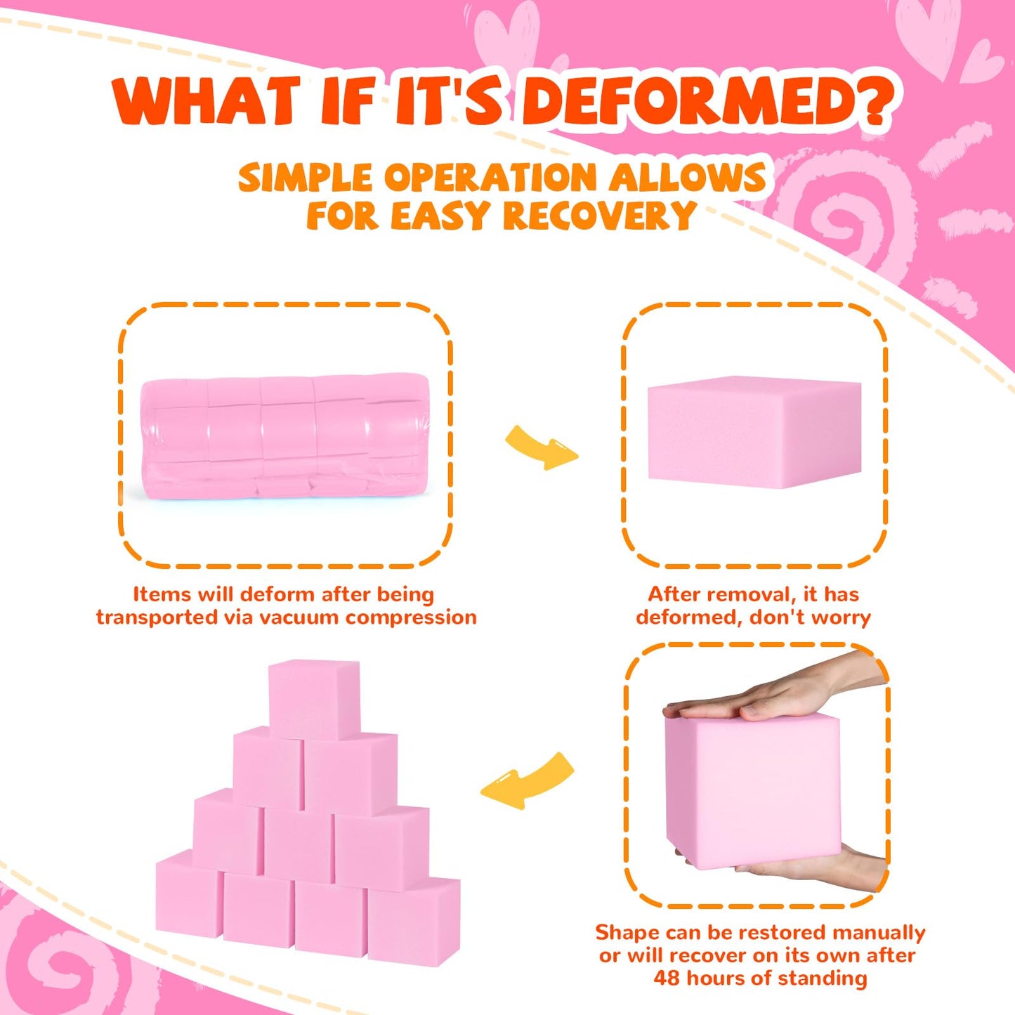 COZYTRAUM 48-Pack 5.12-Inch Pink Foam Cubes for Safe Indoor Play Pits, Trampolines & Gyms