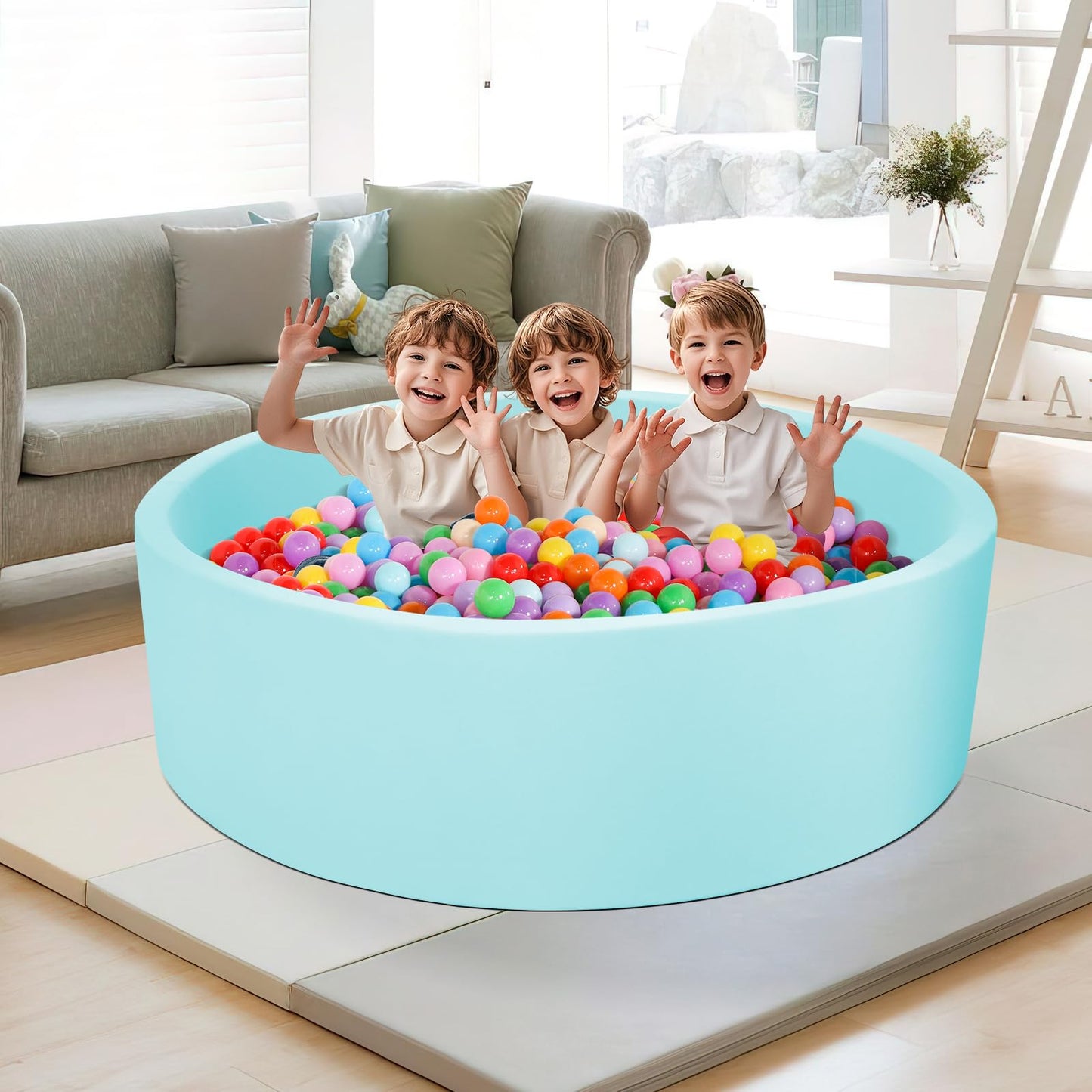 COZYTRAUM Foam Ball Pit for Kids – 47 Inch Blue, Safe and Soft Play