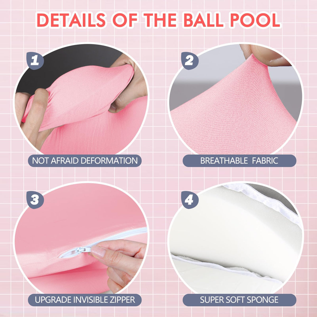 COZYTRAUM Foam Ball Pit – 35x12in Pink, Soft Velvet Cushion for Toddlers