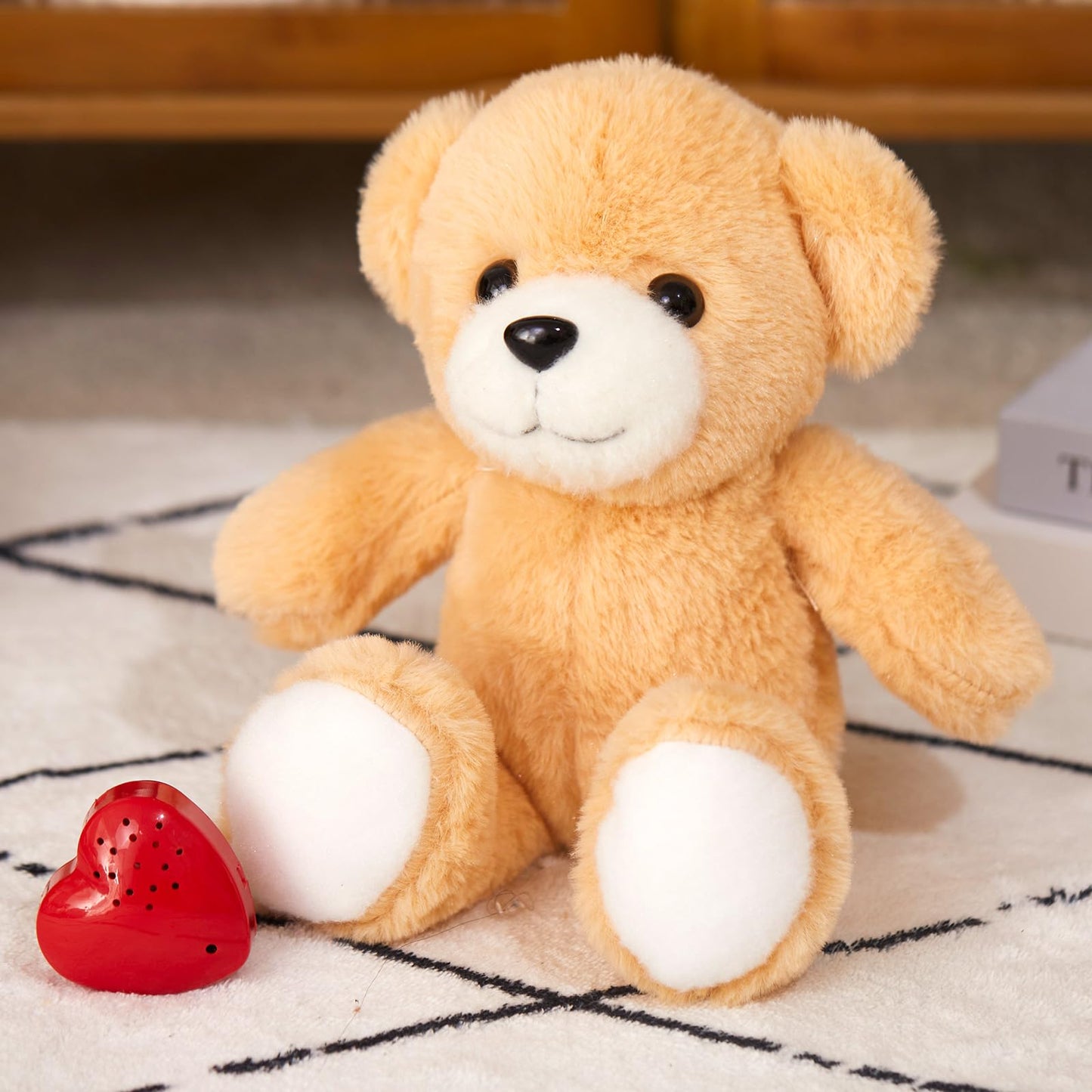 CozyWorld 12-inch Heartbeat Recordable Teddy Bear – Voice Recorder Plush Toy for Kids