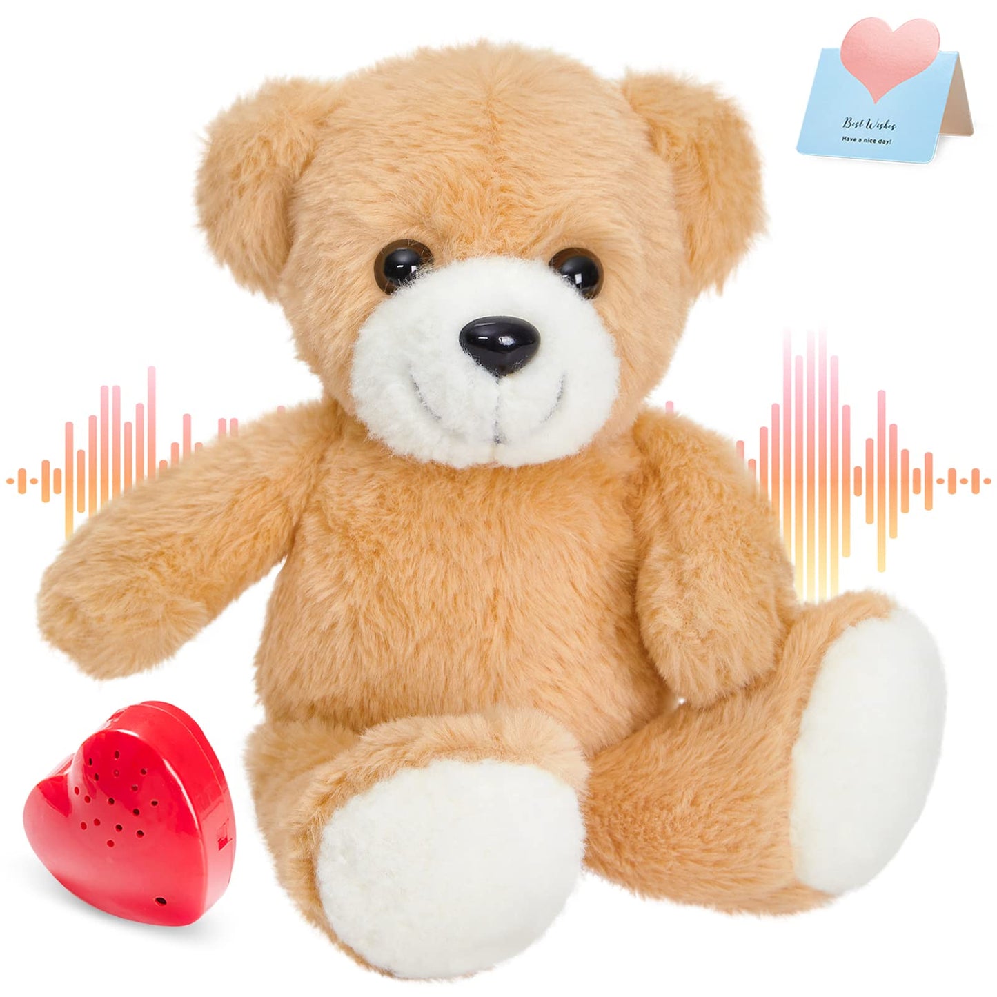 CozyWorld 12-inch Heartbeat Recordable Teddy Bear – Voice Recorder Plush Toy for Kids