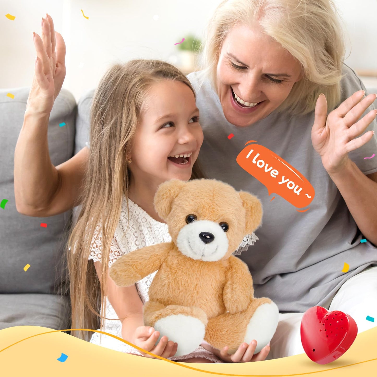 CozyWorld 12-inch Heartbeat Recordable Teddy Bear – Voice Recorder Plush Toy for Kids
