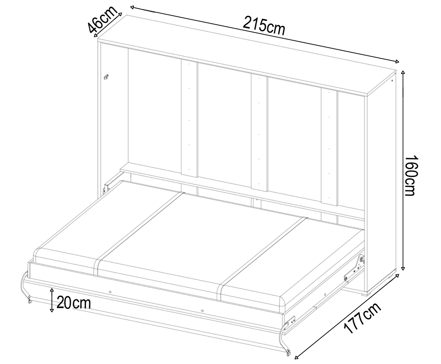 Horizontal Folding Wall Bed – Double 140cm | Space Saving Pull Down Bed with Spring-Assisted Mechanism & Safety Lock