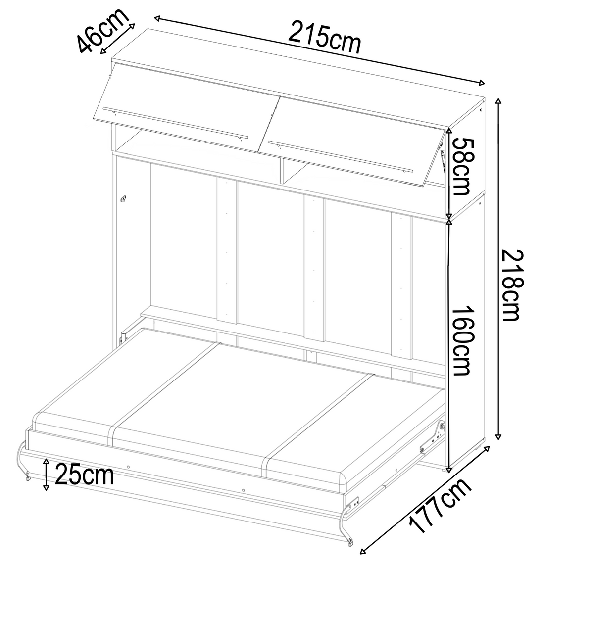 Double (140cm) Horizontal Wall Bed with Cabinet