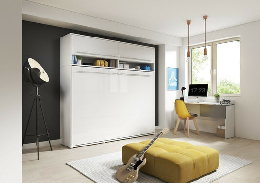 Horizontal Folding Wall Bed with Over Bed Unit – Double 140cm | Pull Down Bed with Overhead Cabinet