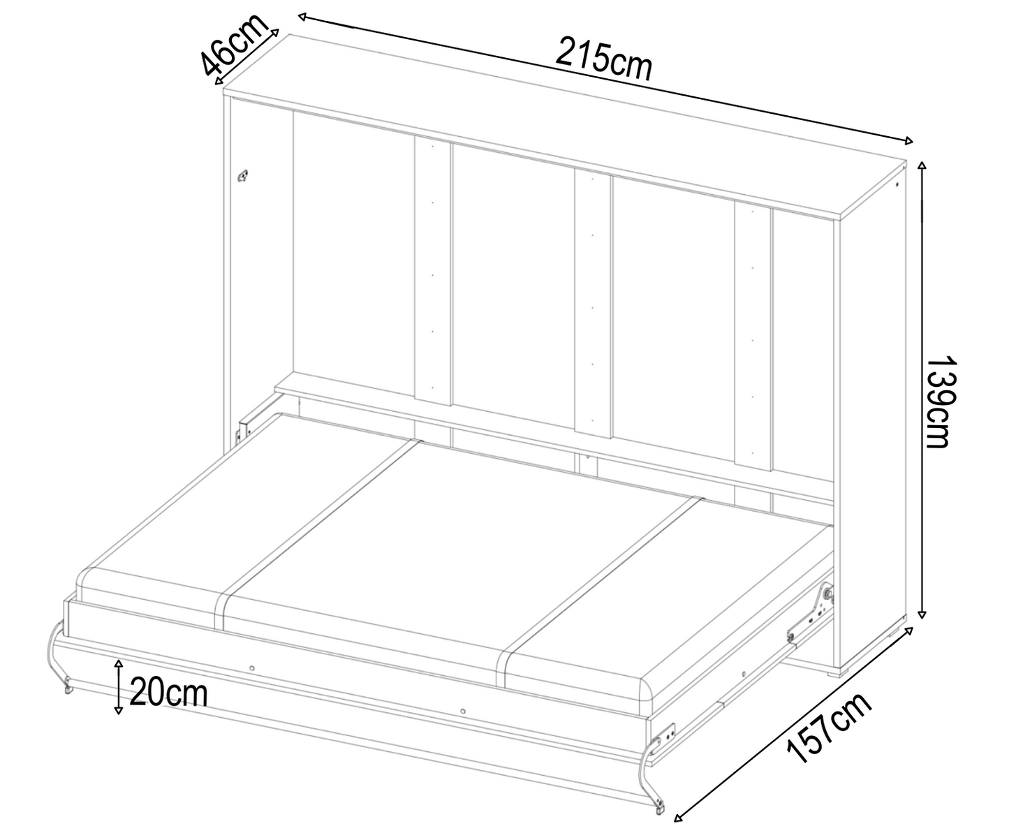 Horizontal Folding Wall Bed – Small Double 120cm | Space Saving Pull Down Bed with Spring-Assisted Mechanism