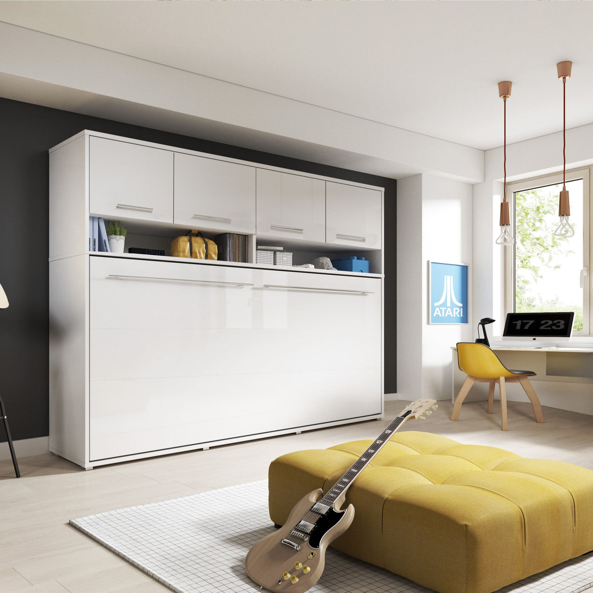 Small Double (120cm) Horizontal Wall Bed with Cabinet