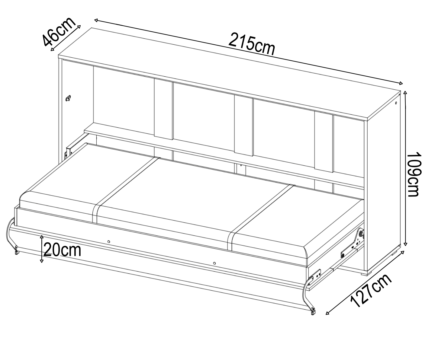Horizontal Folding Wall Bed – Single 90cm | Space Saving Pull Down Bed with Spring-Assisted Mechanism & Safety Lock