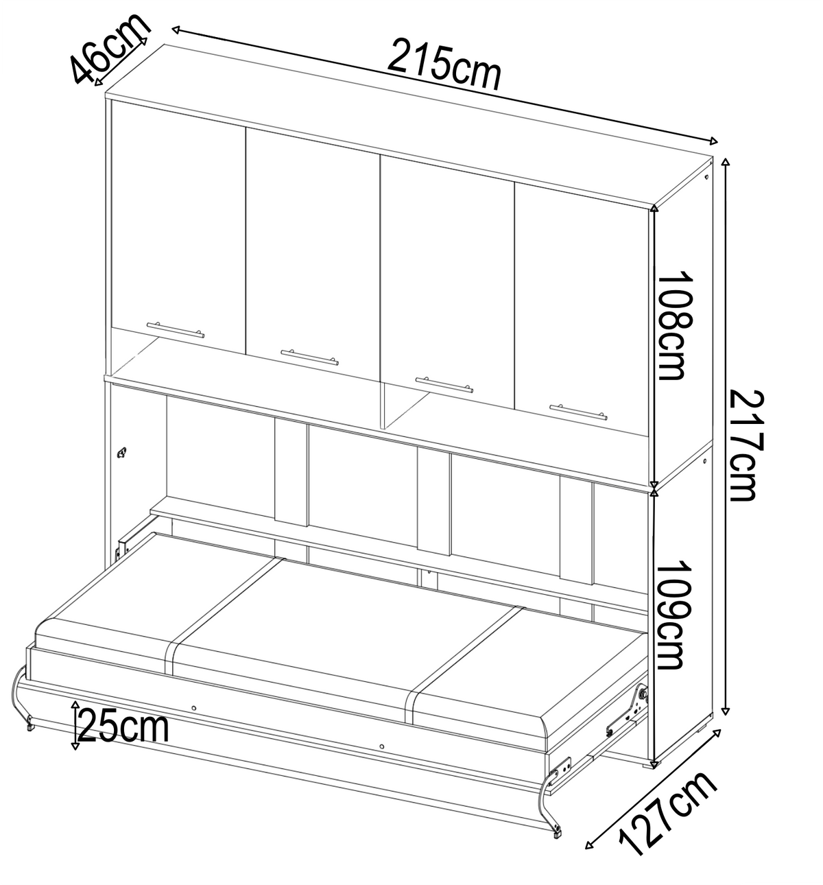 Single (90cm) Horizontal Wall Bed with Cabinet