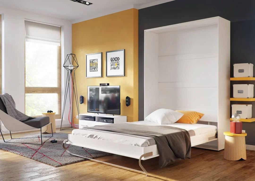 Vertical Folding Wall Bed – Double 140cm | Space Saving Pull Down Bed with Spring-Assisted Mechanism & Safety Lock