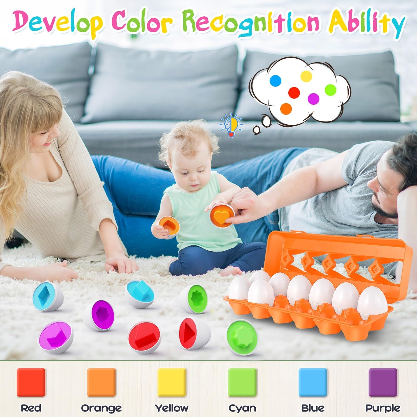 CPSYUB Toddler Eggs — Montessori Color & Shape Matching Toys, BPA Free (18m–3y)
