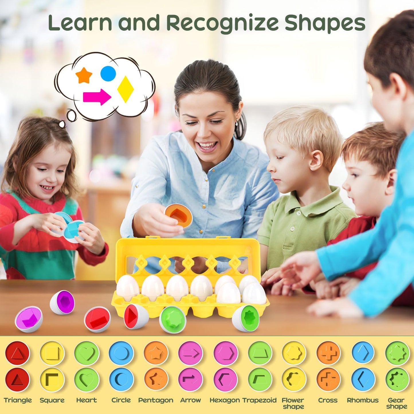 CPSYUB Matching Eggs Toys – Color & Shape Recognition for Early Learning (Yellow)