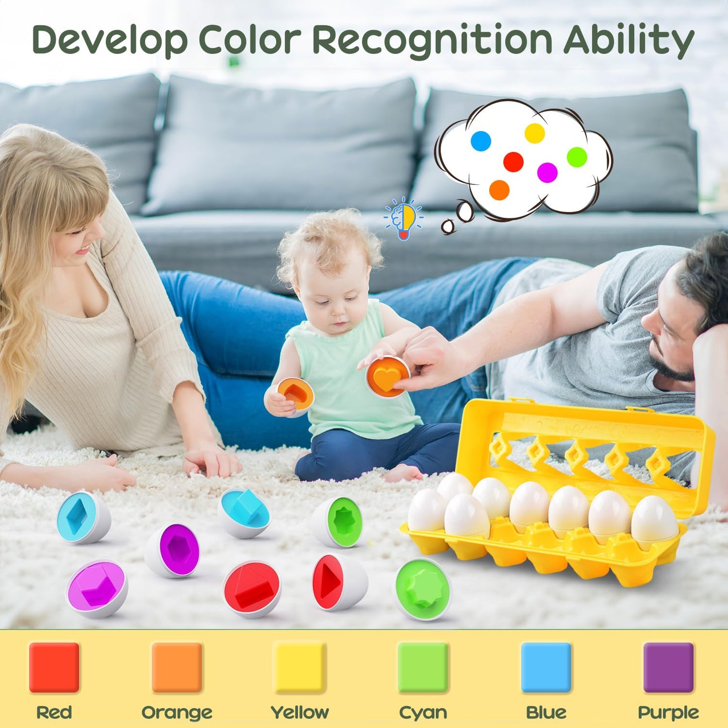 CPSYUB Matching Eggs Toys – Color & Shape Recognition for Early Learning (Yellow)