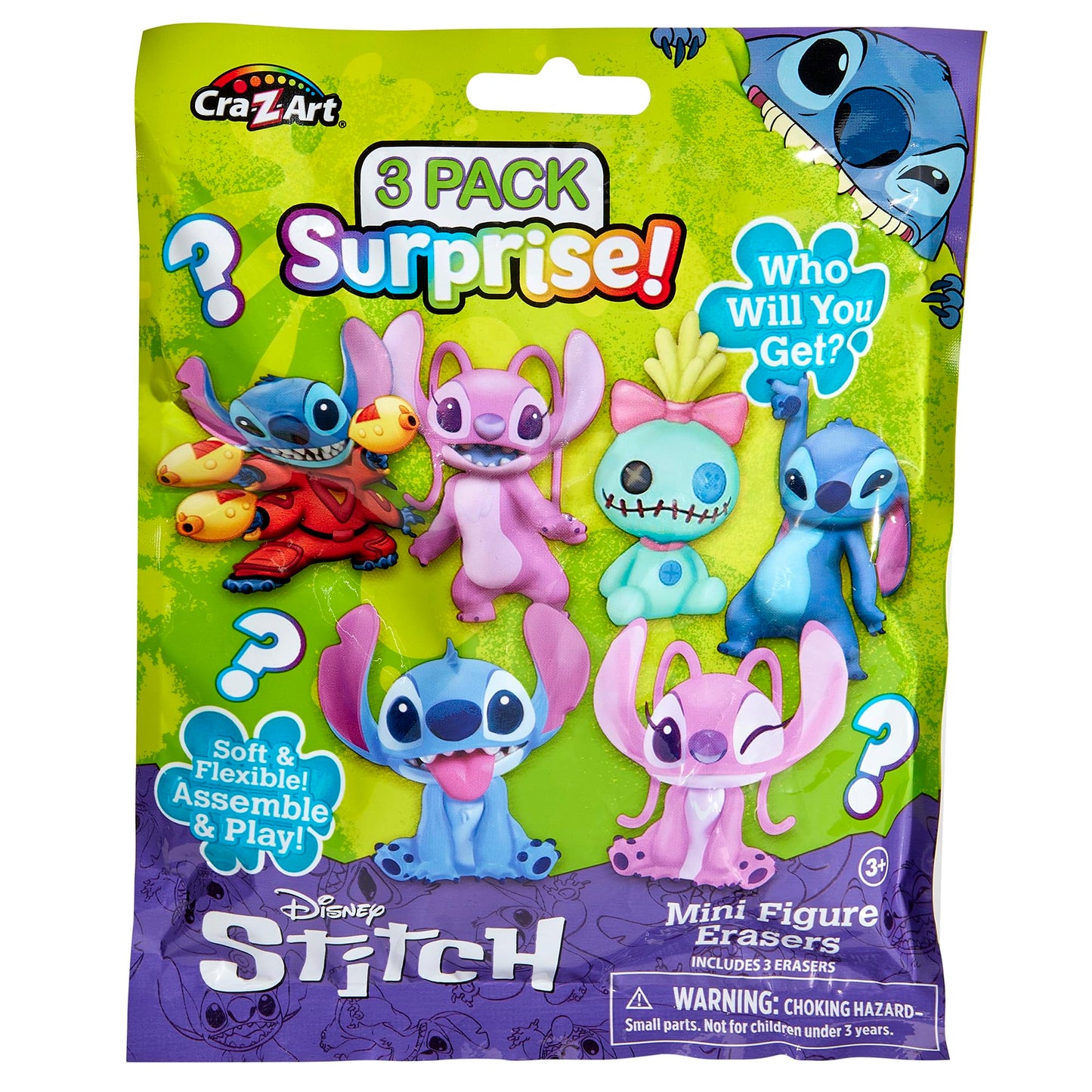 Stitch Surprise 3 Pack Mini Figure Erasers by Cra-Z-Art – Assemble, Collect & Play