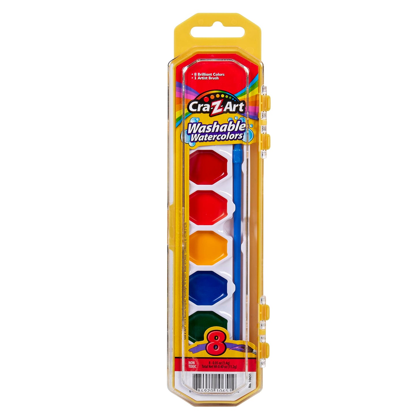 Cra-Z-Art Washable Watercolors with Brush, 8 Colors in 1 Tray (10651)