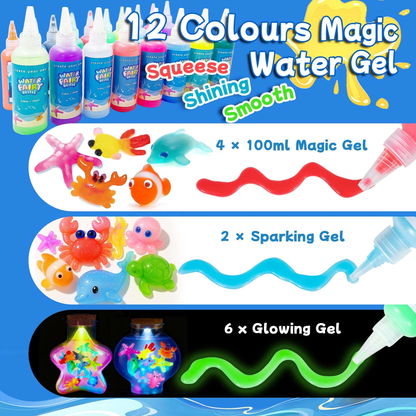 Craft Spot! LED Night Light Aqua Sea World Craft Kit for Kids – Glow Gel Water Pets & 18 Molds