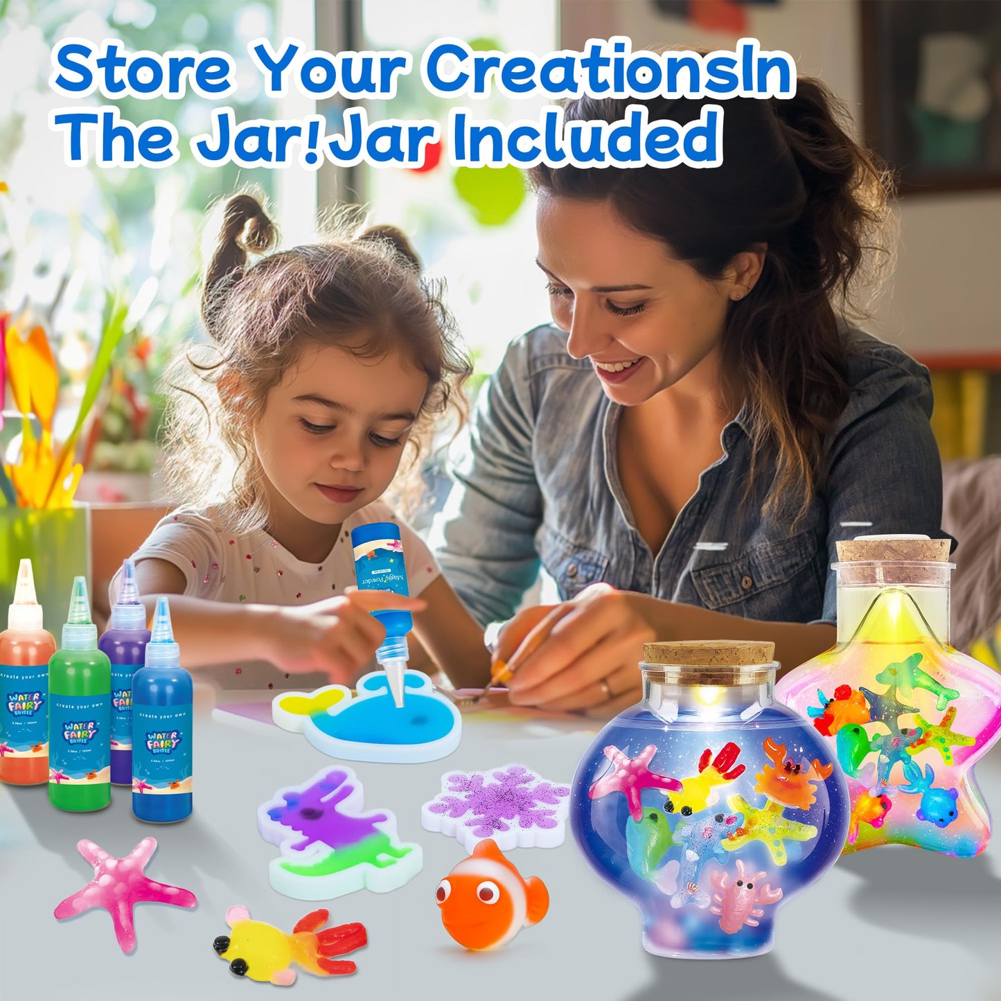 Craft Spot! LED Night Light Aqua Sea World Craft Kit for Kids – Glow Gel Water Pets & 18 Molds