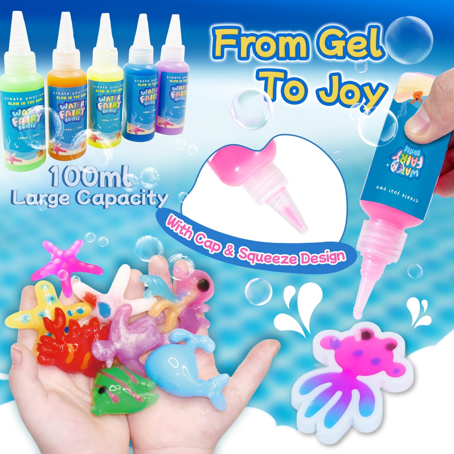 Craft Spot! 116PCS Glow-in-the-Dark Water Fairy Kit – 18 Molds, 100ml Color Gels, STEM Toy for Kids