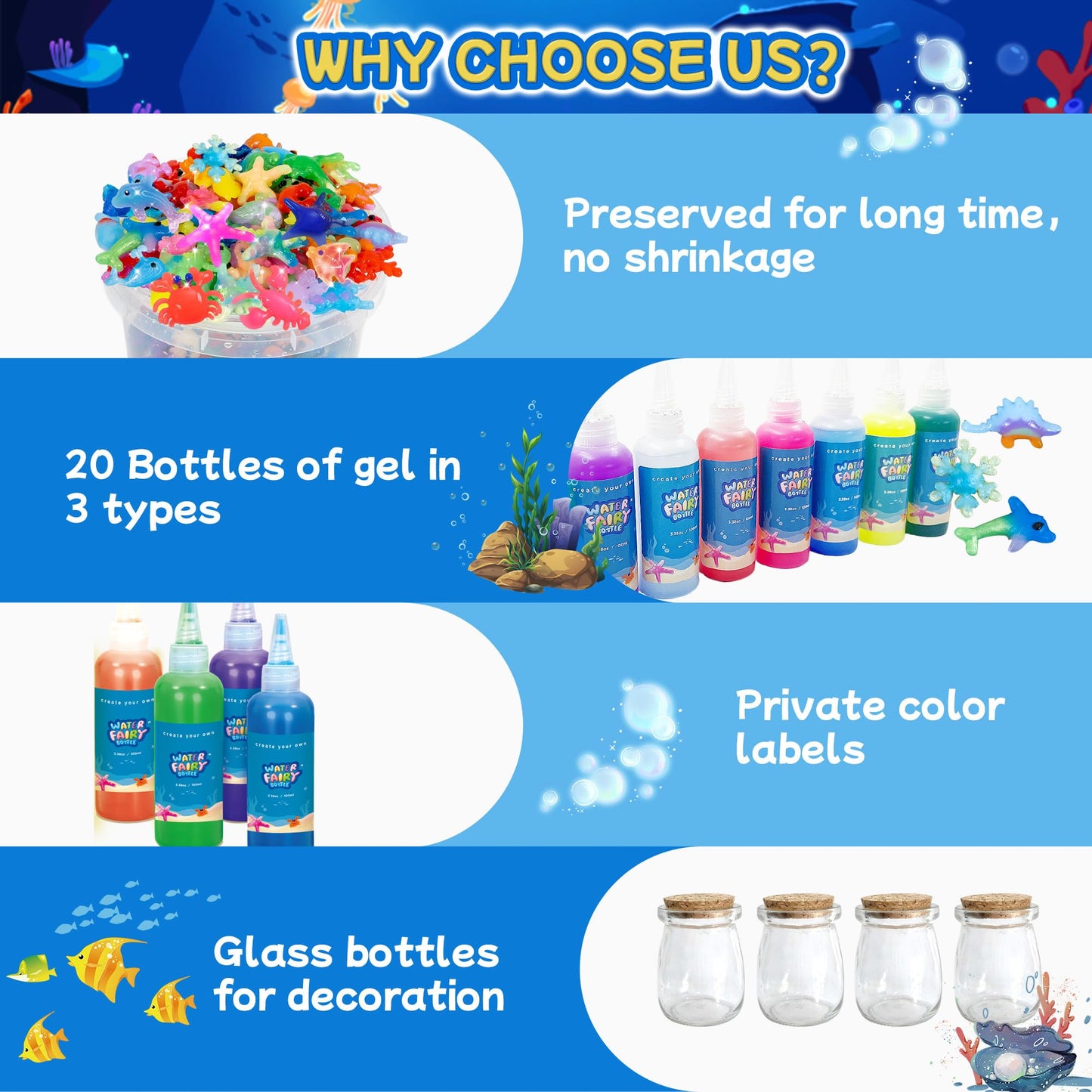 Craft Spot! 116PCS Glow-in-the-Dark Water Fairy Kit – 18 Molds, 100ml Color Gels, STEM Toy for Kids