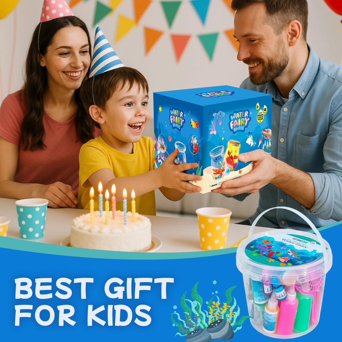 Craft Spot! LED Night Light Aqua Sea World Craft Kit for Kids – Glow Gel Water Pets & 18 Molds