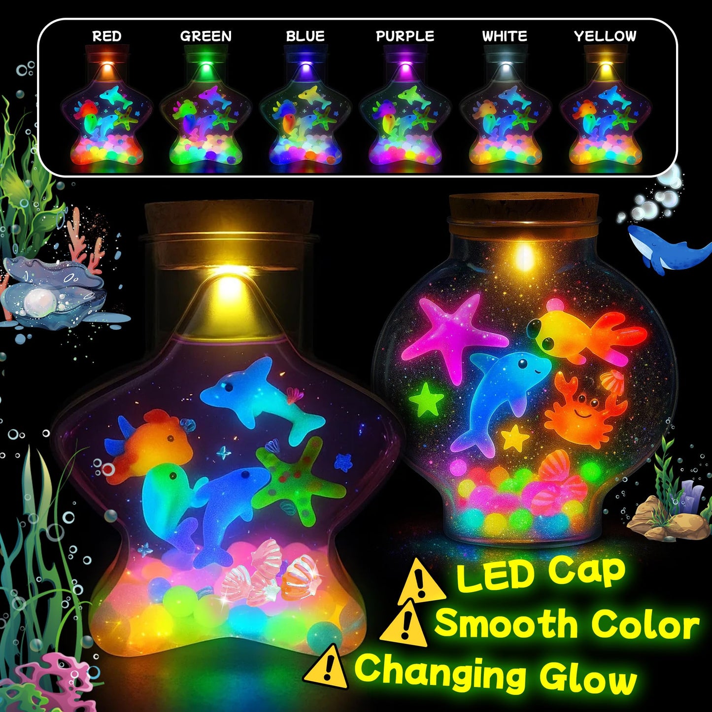 Craft Spot! LED Night Light Aqua Sea World Craft Kit for Kids – Glow Gel Water Pets & 18 Molds