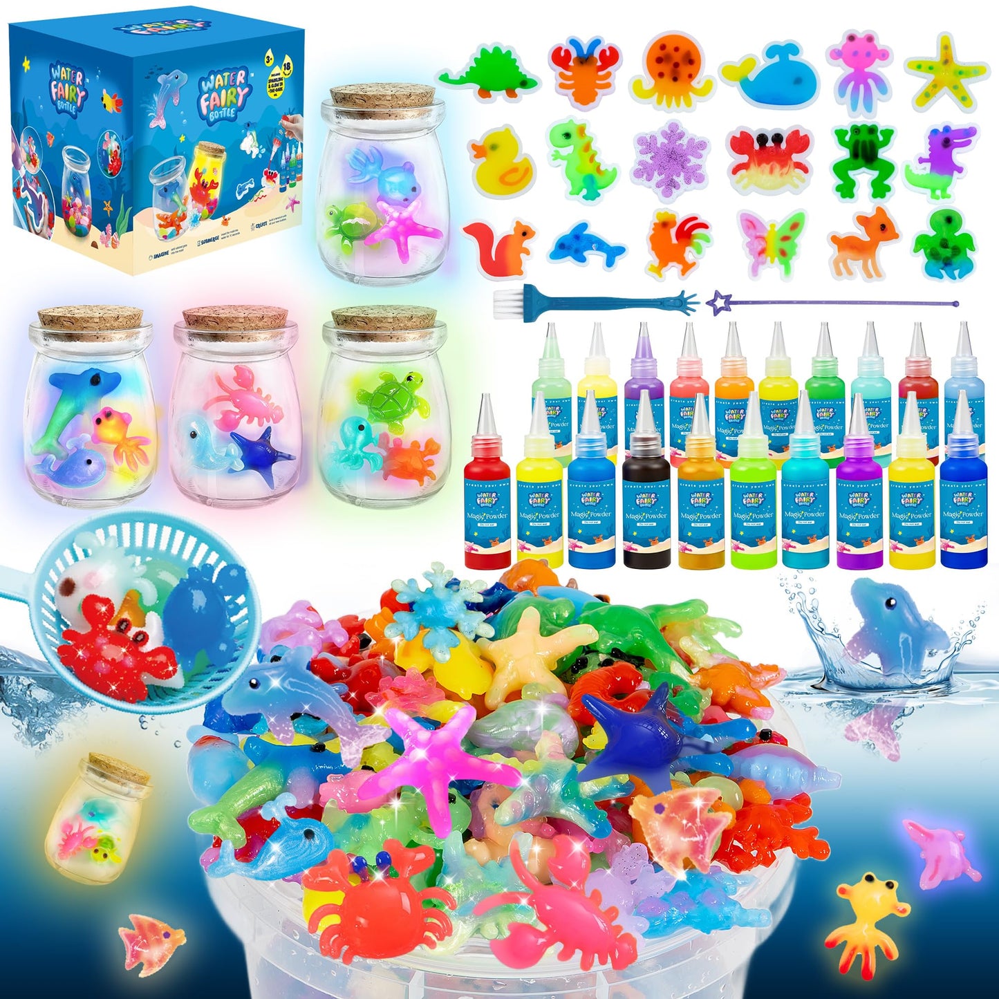 Craft Spot! 116PCS Glow-in-the-Dark Water Fairy Kit – 18 Molds, 100ml Color Gels, STEM Toy for Kids