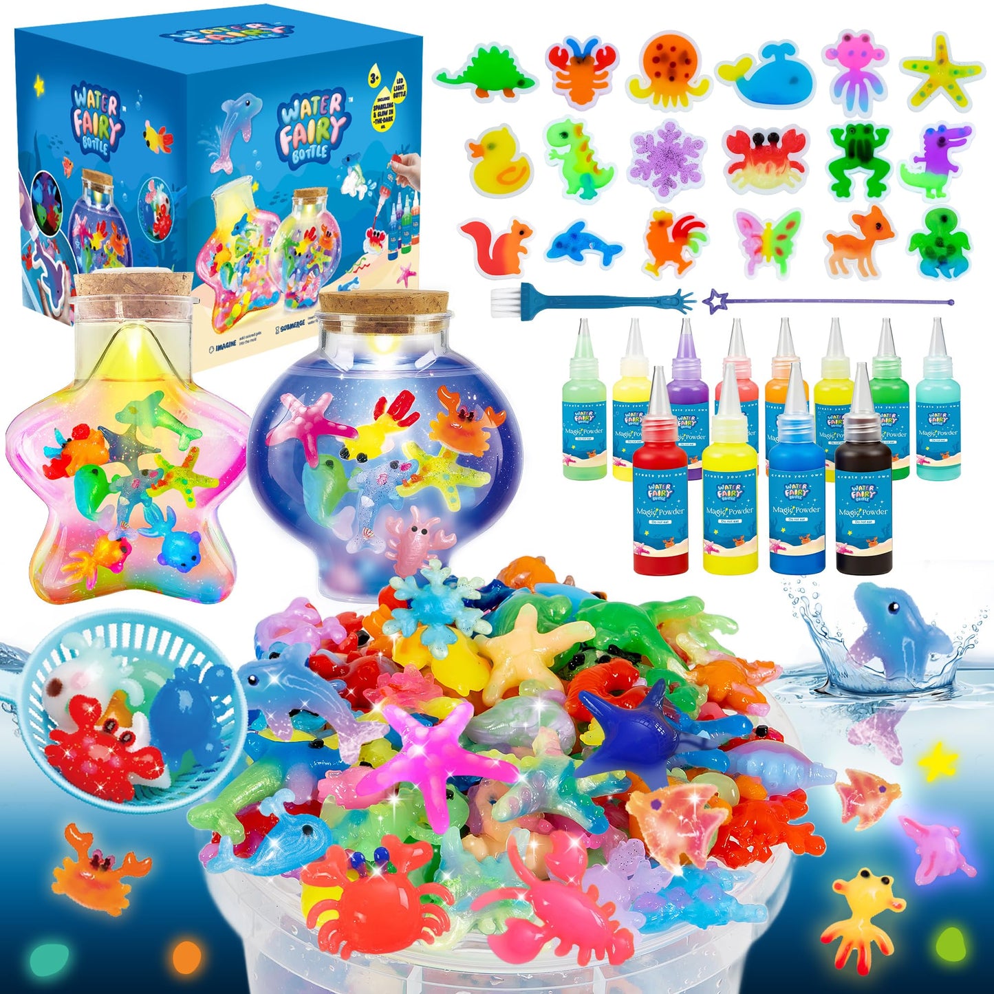 Craft Spot! LED Night Light Aqua Sea World Craft Kit for Kids – Glow Gel Water Pets & 18 Molds