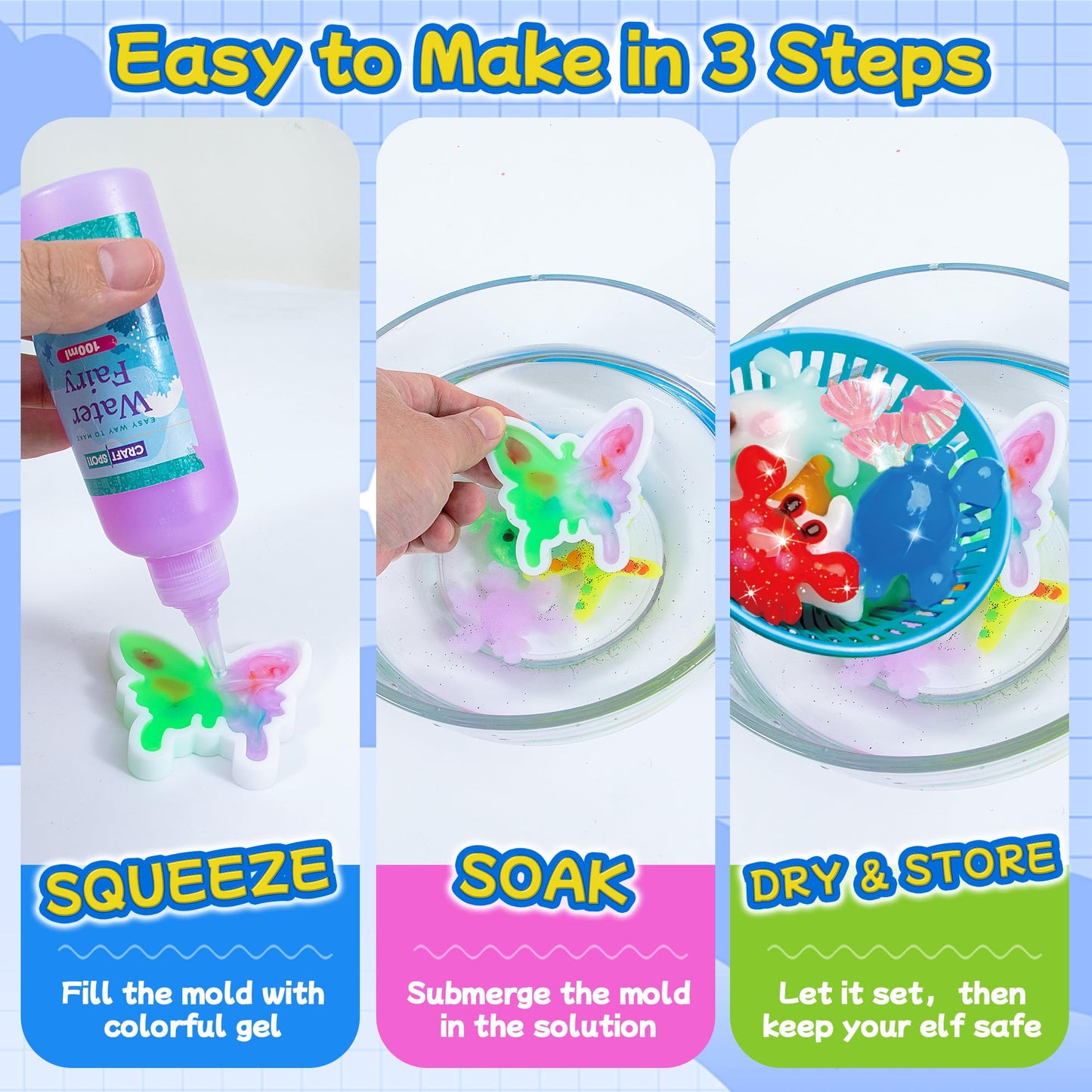 Craft Spot! LED Night Light Aqua Sea World Craft Kit for Kids – Glow Gel Water Pets & 18 Molds