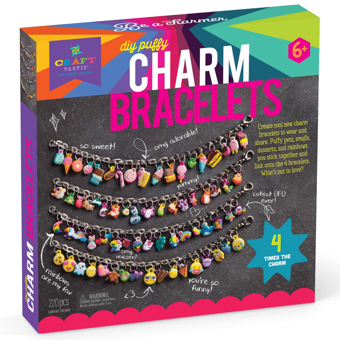 Craft-tastic DIY Puffy Charm Bracelets Kit for Kids — Make 4 Charm Bracelets (Ages 6+)